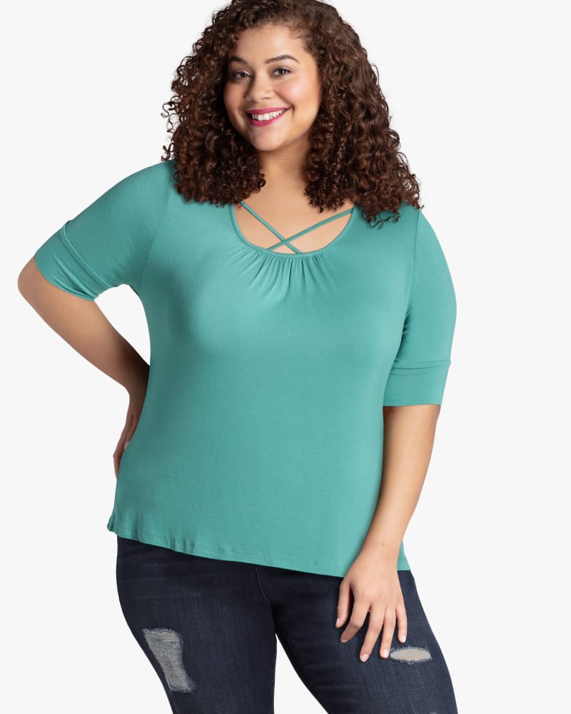 Front of plus size Karlie Criss-Cross Scoopneck Top by Molly&Isadora | Dia&Co | dia_product_style_image_id:117840